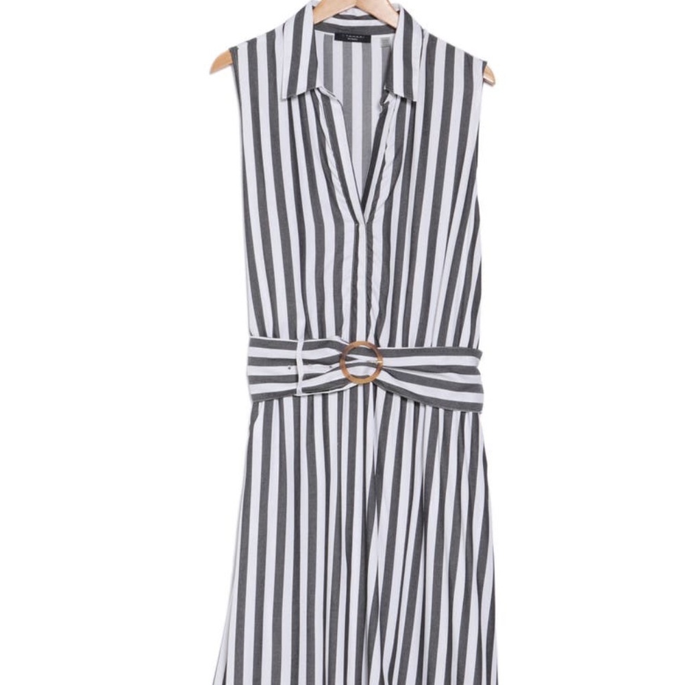 NWT T Tahari Stripe Belted Maxi Shirtdress 1X